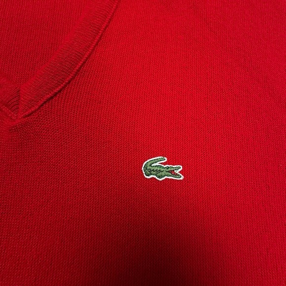 Vintage IZOD Lacoste Sweater Men's XL Red Grandpa V Neck Cotton Made in USA 80s - Picture 6 of 13